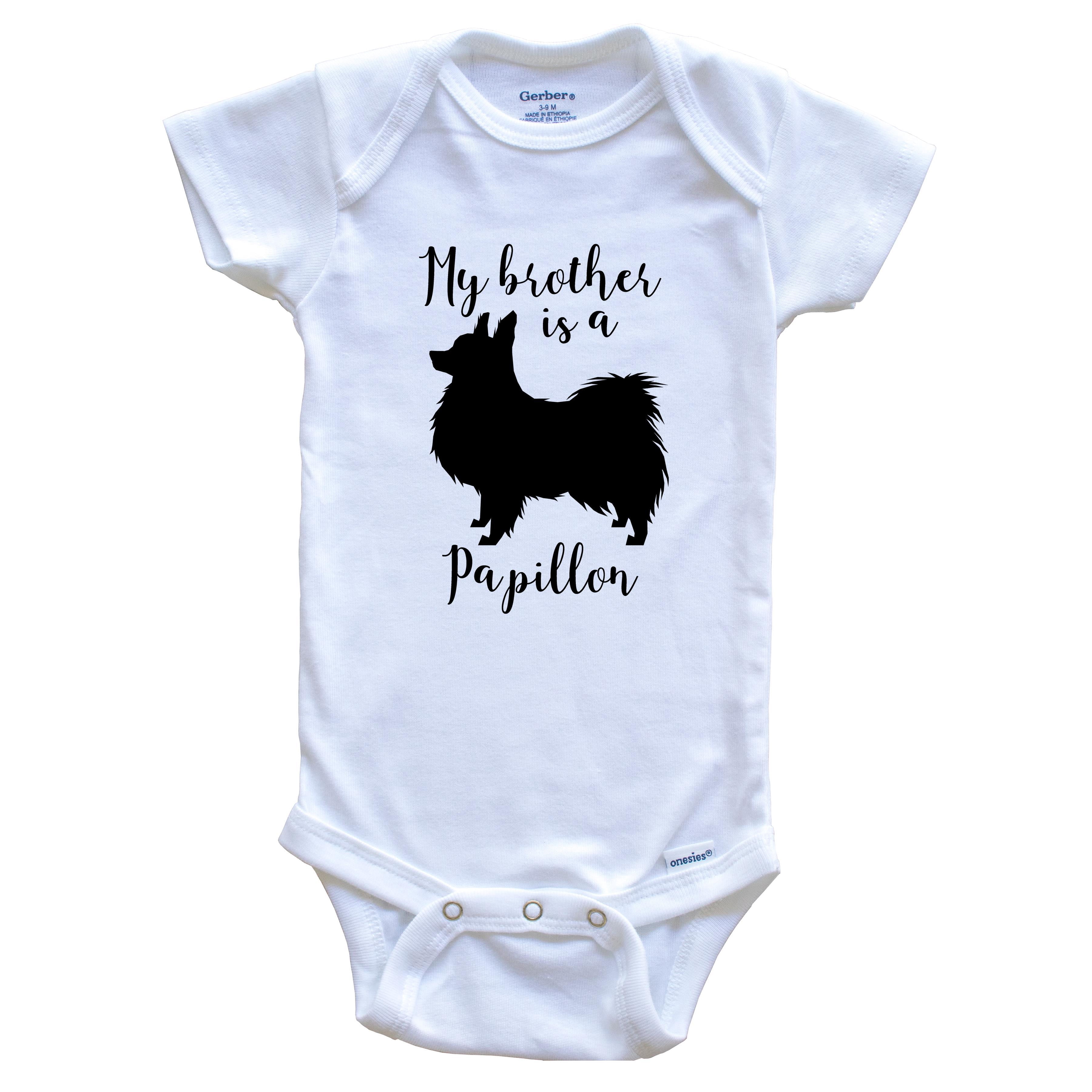 My Brother Is A Papillon Cute Dog Baby Bodysuit - Papillon One Piece Baby Bodysuit, 0-3 Months White