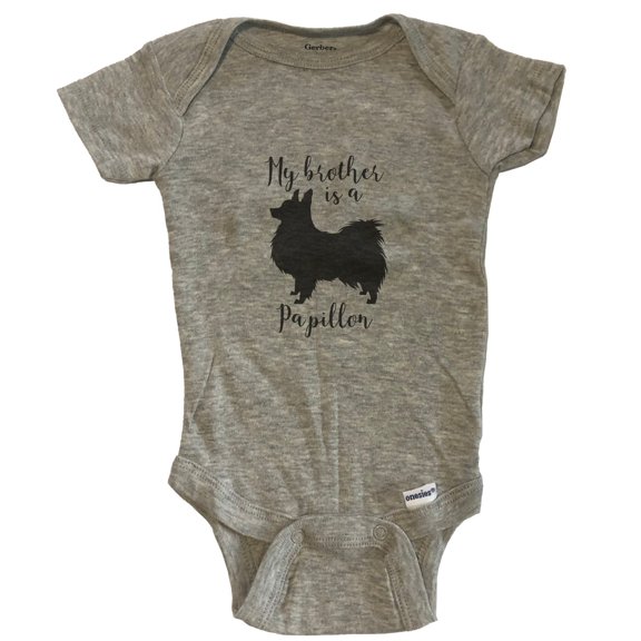 My Brother Is A Papillon Cute Dog Baby Bodysuit - Papillon One Piece Baby Bodysuit - Grey