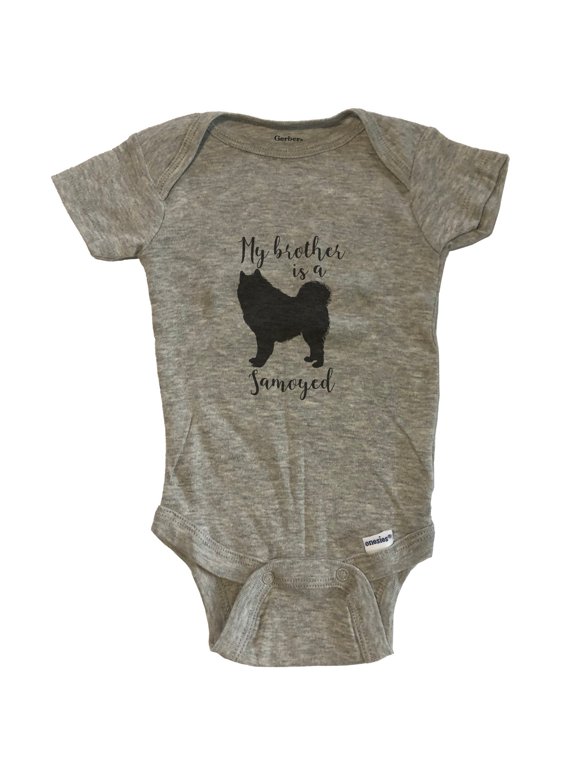 My Brother Is A Samoyed Cute Dog Baby Bodysuit - Samoyed One Piece Baby Bodysuit - Grey