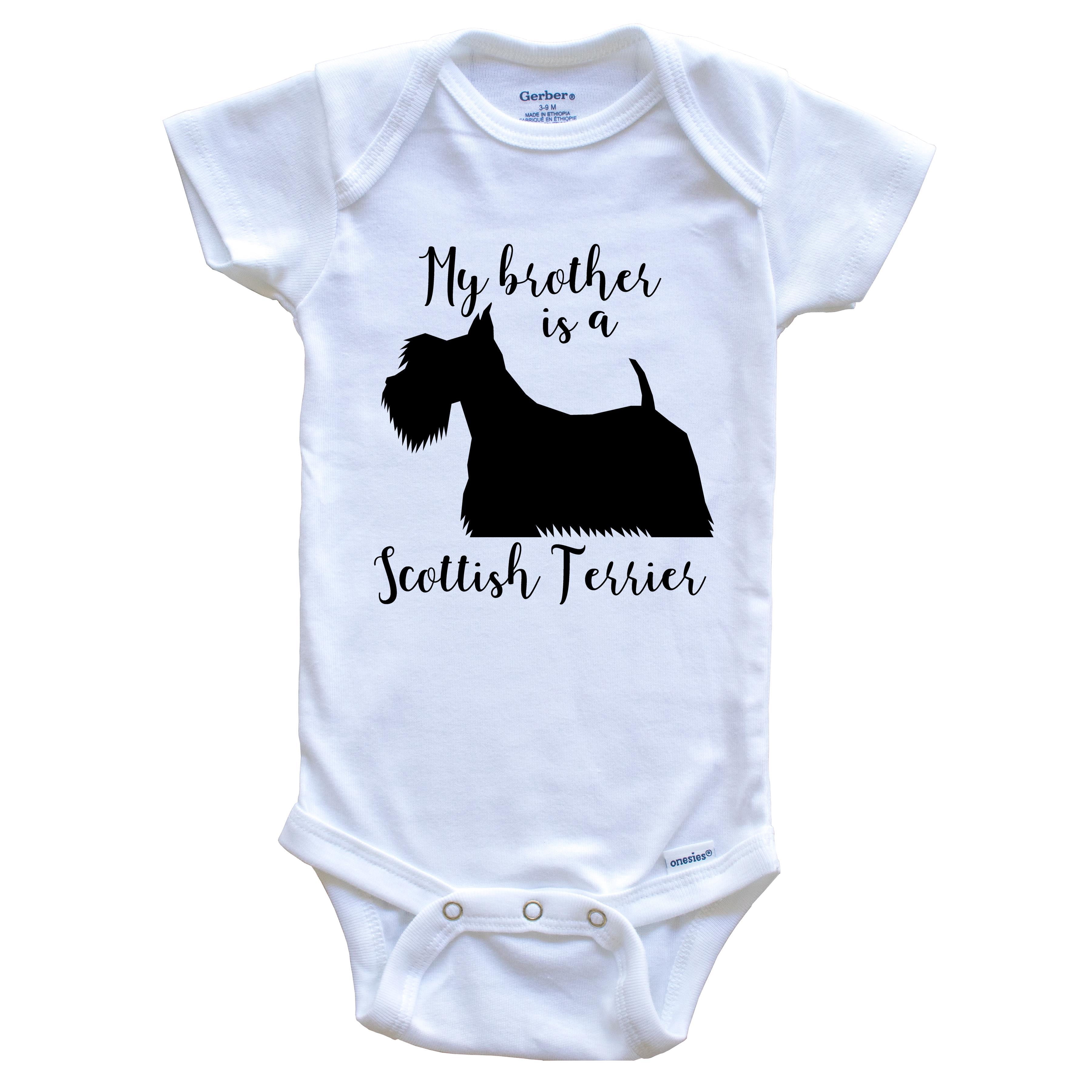 My Brother Is A Scottish Terrier Cute Dog Baby Bodysuit - Scottie One Piece Baby Bodysuit, 6-9 Months White