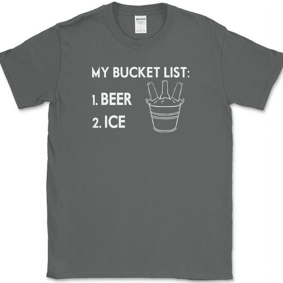 My Bucket List Beer Ice T-Shirt Funny Drinking Beer Bar Drunk Humor Tee - Charcoal, XL
