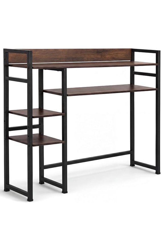 Wooden Desktop Organizer Bookshelf, Adjustable 5 Tier Desktop Shelf, Office Organizer, Display Shelf for Home Office, Coffee Accessories, Coffee Pods, Mugs & Kitchen Storage (Dark Brown)
