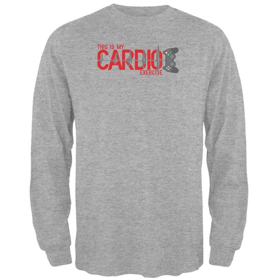 My Cardio Exercise Game Controller Heartbeat Mens Long Sleeve T Shirt Heather 2XL