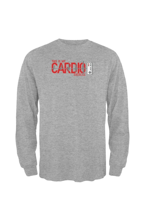 My Cardio Exercise Game Controller Heartbeat Mens Long Sleeve T Shirt Heather 2XL