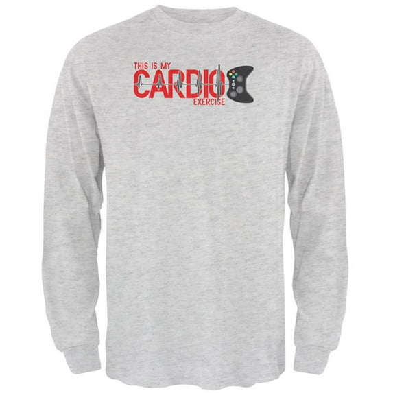 My Cardio Exercise Game Controller Heartbeat Mens Long Sleeve T Shirt Light Heather Grey MD