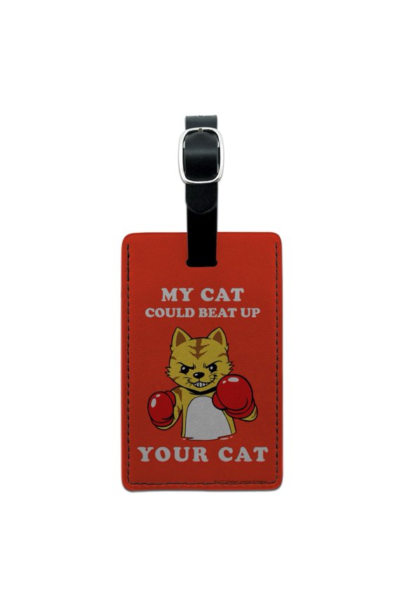 My Cat Could Beat Up Your Cat Boxing Gloves Funny Humor Rectangle Leather Luggage Card Suitcase Carry-On ID Tag