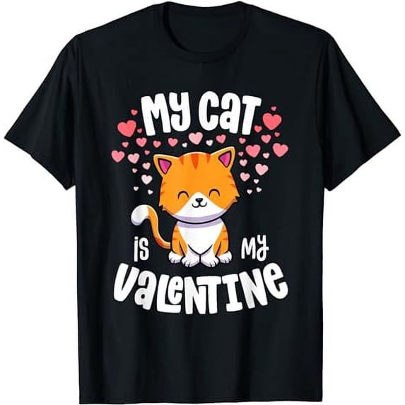 My Cat Is My Valentine Kitten Lover Kawaii Valentines Day T-Shirt