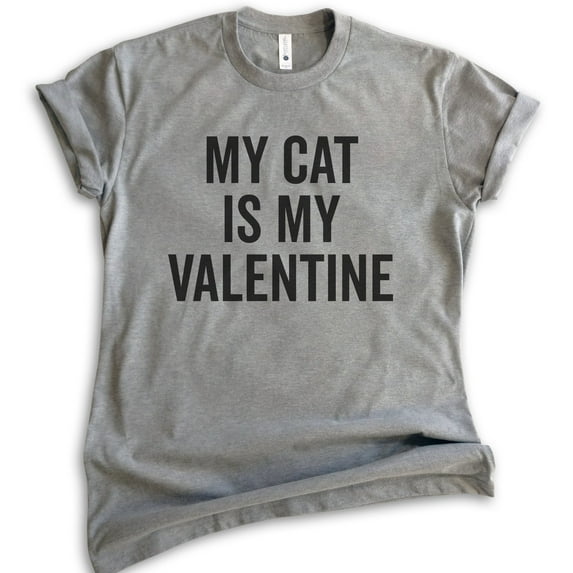 My Cat Is My Valentine Shirt, Unisex Women's Shirt, Cat Lover Shirt, Cat Mama Shirt, Dark Heather Gray, 4X-Large
