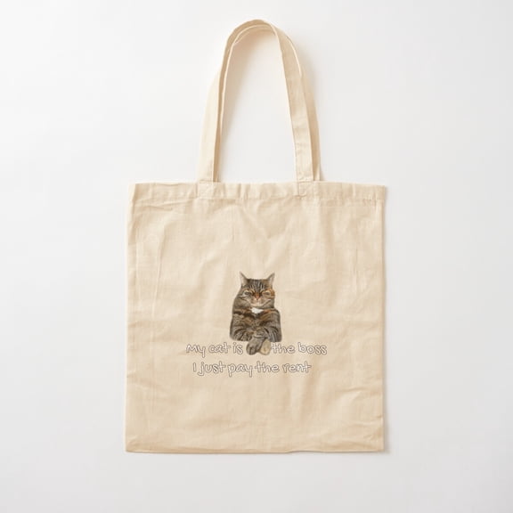 My Cat Is The Boss I Just Pay The Rent Canvas Tote Bags, Reusable Shopping Bag