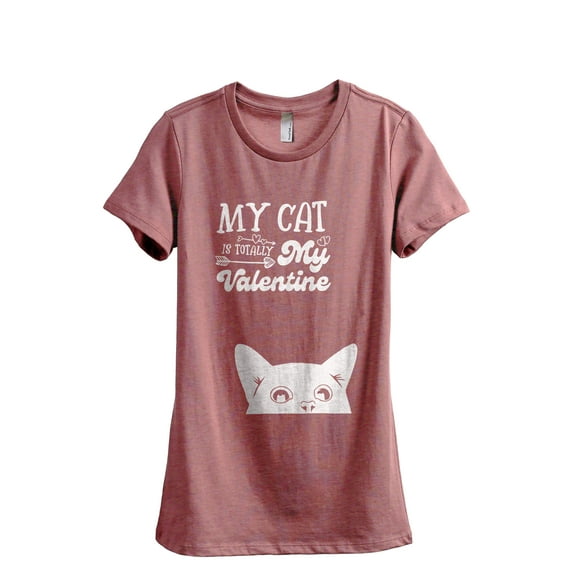 My Cat Is Totally My Valentine Women's Fashion Relaxed T-Shirt Tee Heather Rouge 2X-Large