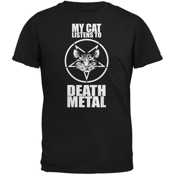 My Cat Listens To Metal Black Adult T-Shirt - 2X-Large