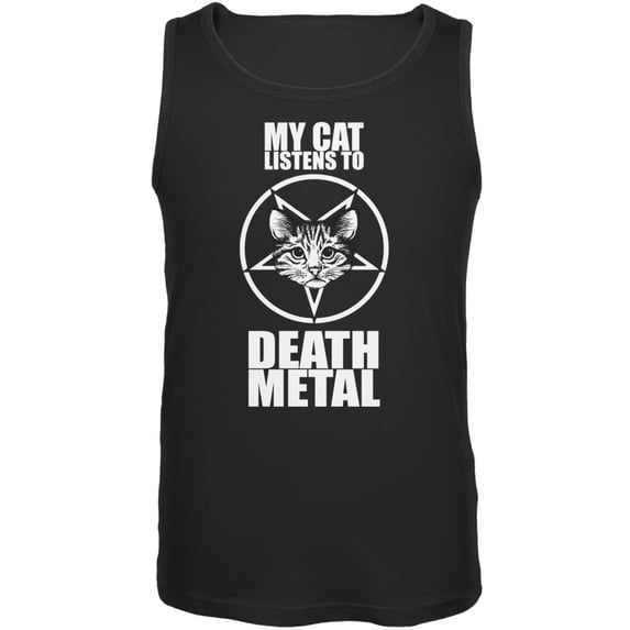My Cat Listens To Metal Black Adult Tank Top - Medium