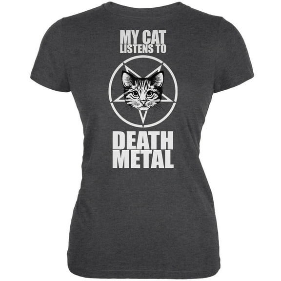 My Cat Listens To Metal Dark Heather Juniors Soft T-Shirt - Medium