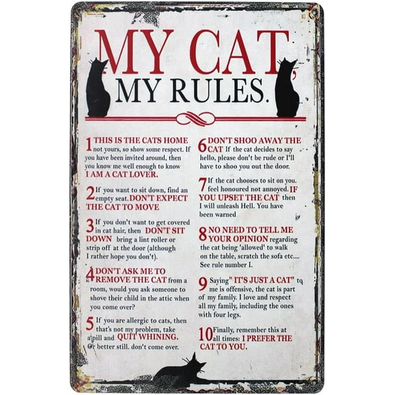 My Cat My Rules Metal Tin Sign Wall Home Decor Art Plaque Retro Vintage