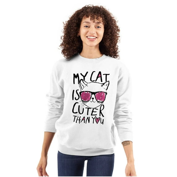 My Cat is Cuter Than You Cute Glasses Women Crewneck Sweatshirt Brisco Brands X
