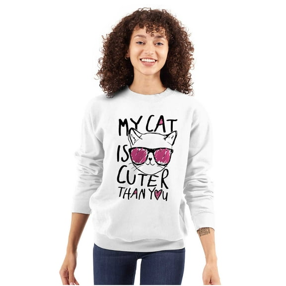 My Cat is Cuter Than You Cute Glasses Women Crewneck Sweatshirt Brisco Brands X