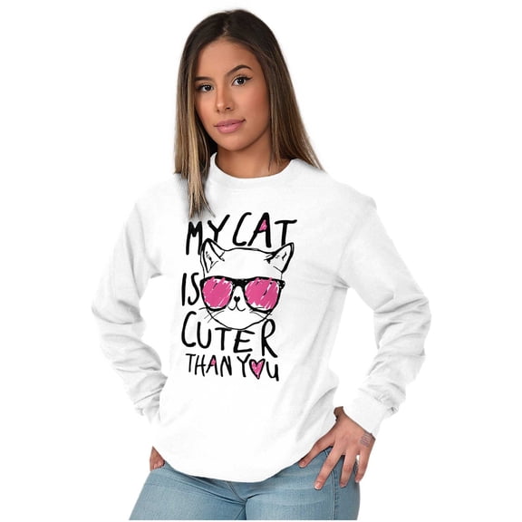 My Cat is Cuter Than You Cute Glasses Women's Long Sleeve T Shirt Brisco Brands S