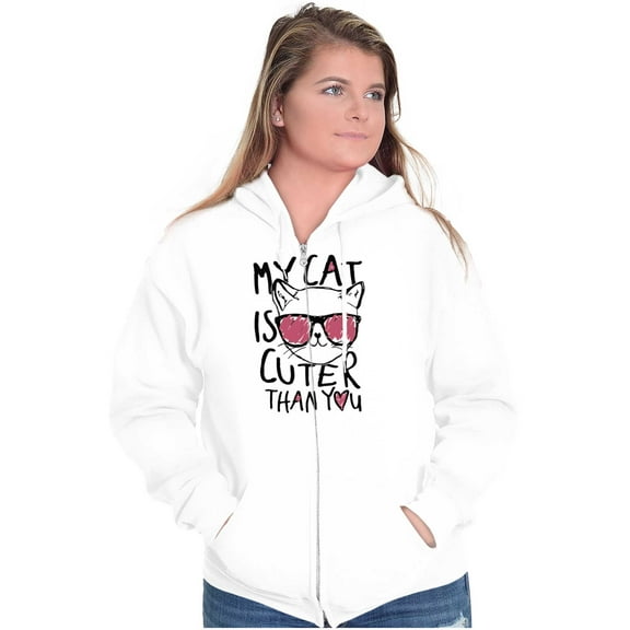 My Cat is Cuter Than You Cute Glasses Zip Hoodie Sweatshirt Women Brisco Brands S