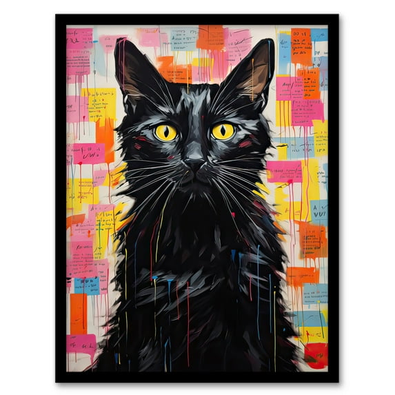 My Cat is My Therapist Colourful Notes Oil Painting Purring Pet Artwork Framed Wall Art Print A4