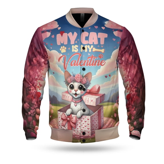 My Cat is My Valentine Cute Devon Rex in Gift Box All Over Print 3D Baseball Jacket Cat Lover Kitten Owner Gifts Bomber Jacket Softball - 3006