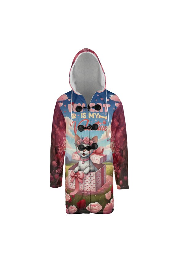 My Cat is My Valentine Cute Devon Rex in Gift Box All Over Print 3D Hooded Duffle Toggle Coat Cat Lover Kitten Owner Gifts - 3006