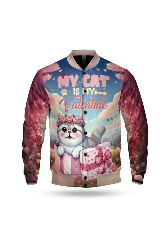 My Cat is My Valentine Cute Exotic Shorthair in Gift Box All Over Print 3D Baseball Jacket Cat Lover Kitten Owner Gifts Bomber Jacket Softball - 3006