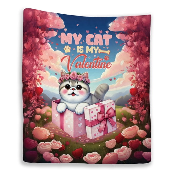 My Cat is My Valentine Cute Exotic Shorthair in Gift Box Quilt Blanket Cat Lover Kitten Owner Gifts Cozy Comforter Throw Blanket - 3006