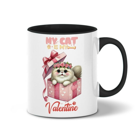 My Cat is My Valentine Cute Persian in Gift Box 11oz Accent Two-tone Mug Cat Lover Kitten Owner Gifts Coffee Tea Cup - 3006