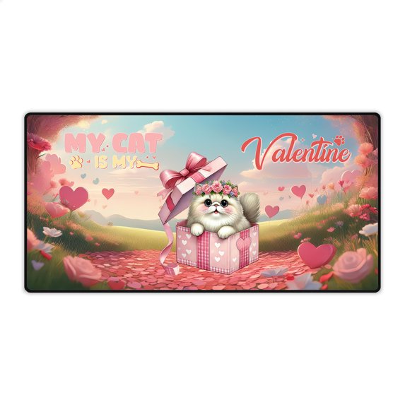 My Cat is My Valentine Cute Persian in Gift Box Desk Mat Full Keyboard Mouse Pad Cat Lover Kitten Owner Gifts Large Mousepad - 3006