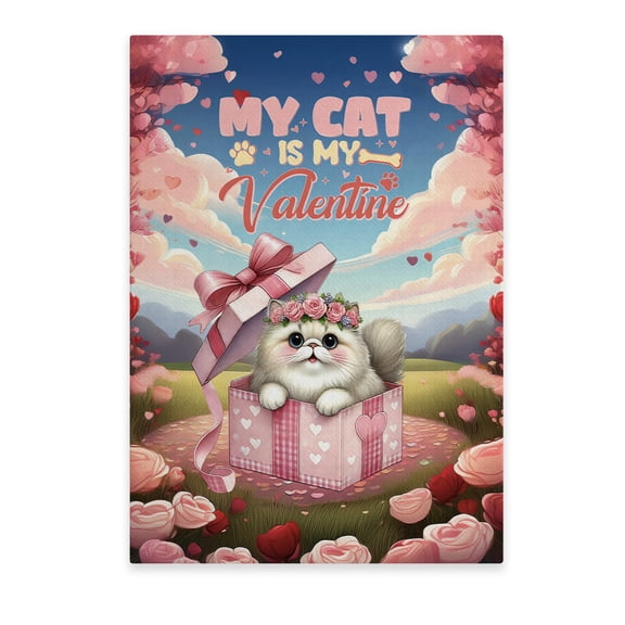 My Cat is My Valentine Cute Persian in Gift Box Vertical Matte Canvas Poster Cat Lover Kitten Owner Gifts Wall Art Home Decor - 3006