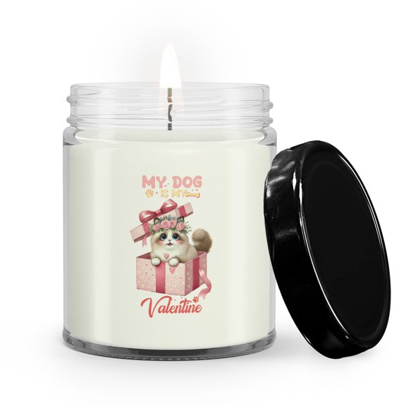 My Cat is My Valentine Cute Ragdoll in Gift Box Soy Wax Candle Cat Lover Kitten Owner Gifts Idea 9oz White Birch & Black Pepper Candle - 03006