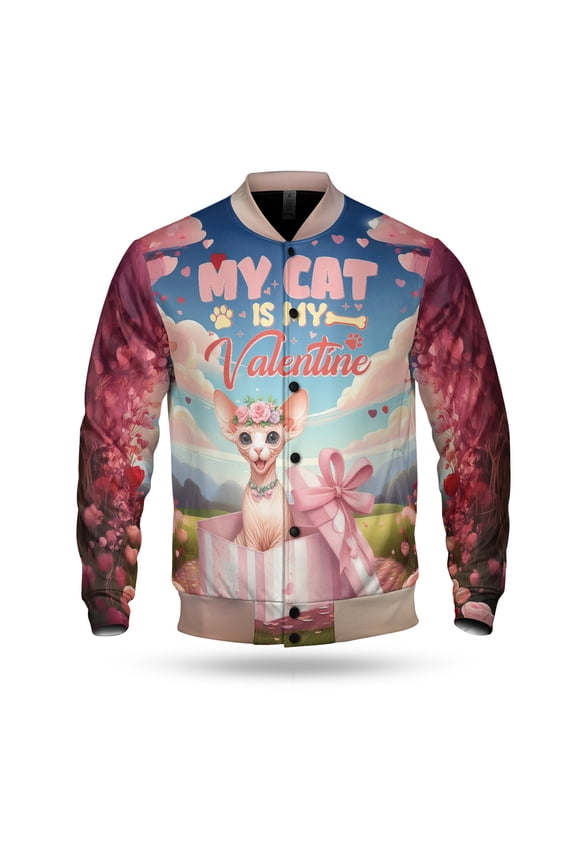 My Cat is My Valentine Cute Sphynx in Gift Box All Over Print 3D Baseball Jacket Cat Lover Kitten Owner Gifts Idea Bomber Jacket Softball - 3006