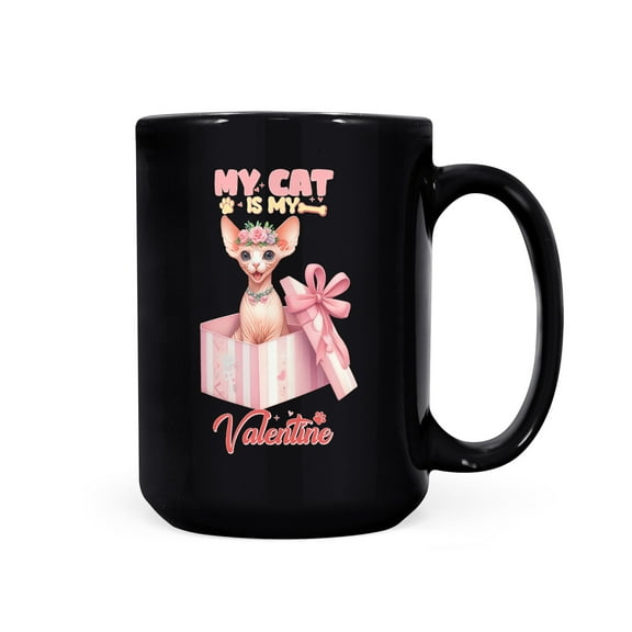 My Cat is My Valentine Cute Sphynx in Gift Box Mug Cat Lover Kitten Owner Gifts Idea Coffee Tea Cup - 3006