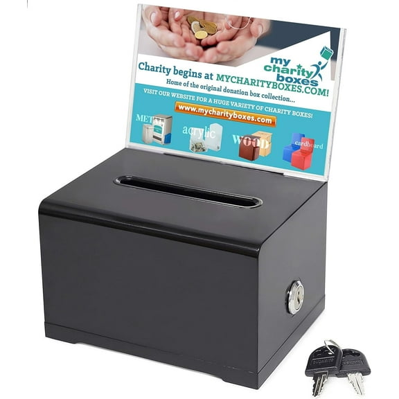 My Charity Boxes Donation Collection Ballot Black Box with Lock and Keys, 6.25 x 4.75 x 4 inch