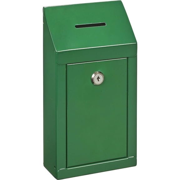 My Charity Boxes Metal Large Capacity Lock Key Collection Box with Top Slot, 10 x 6x 2.5, Green