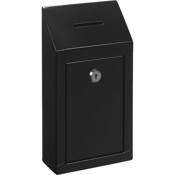 My Charity Boxes Steel Top Slot and Lock Donation Box 10" x 6" x 2.5", Black