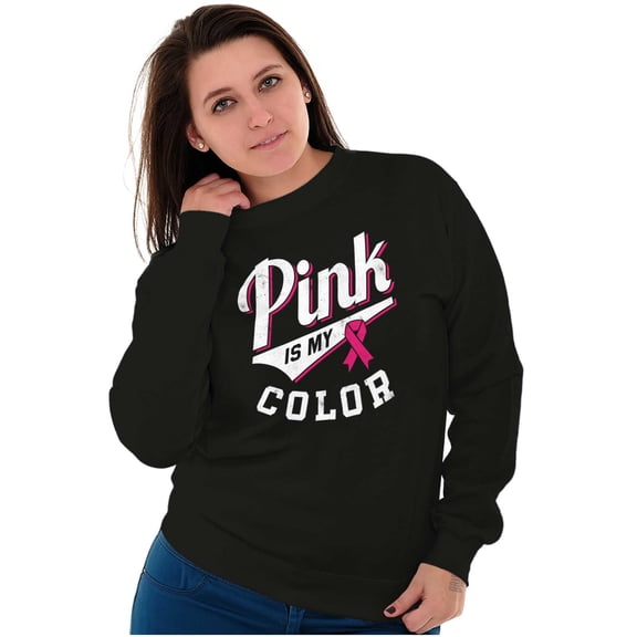 My Color Pink Breast Cancer Awareness Women Plus Size Crewneck Sweatshirt Brisco Brands 3X