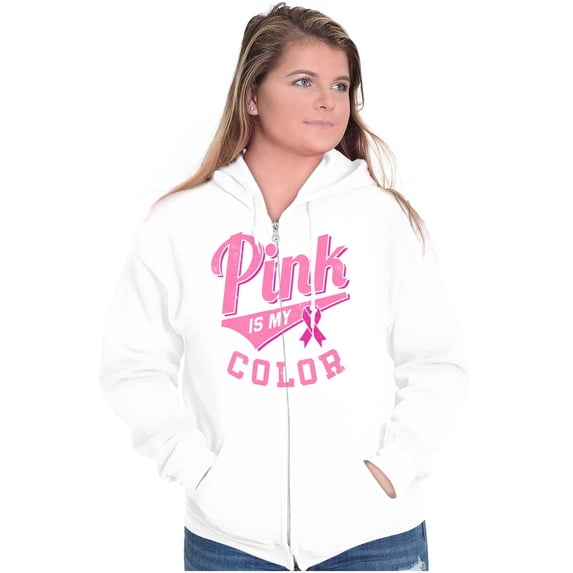 My Color Pink Breast Cancer Awareness Womens Plus Size Graphic Zipper Hoodie Brisco Brands 2X