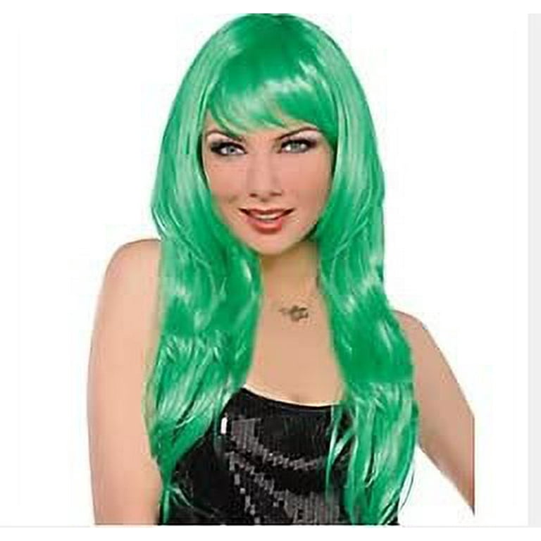 My Costume Wigs Green Long Cosplay Wig Bachelorette Halloween Side Bangs Stylish Long Great Wavy Curly Cosplay Party Wig Green