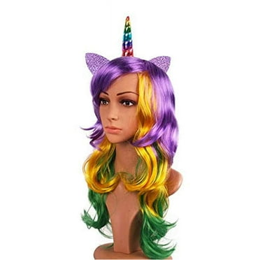 My Costume Wigs Purple Rainbow with Horn and Ears Attached One Size Fits All Perfect for Halloween, Mardigra, Cosplay