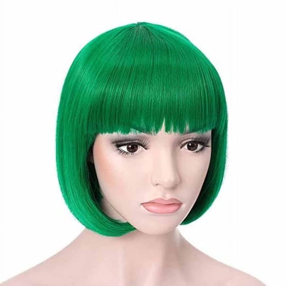 My Costume Wigs Short Green Bob Costume Wig, Adjustable with Bangs for Female