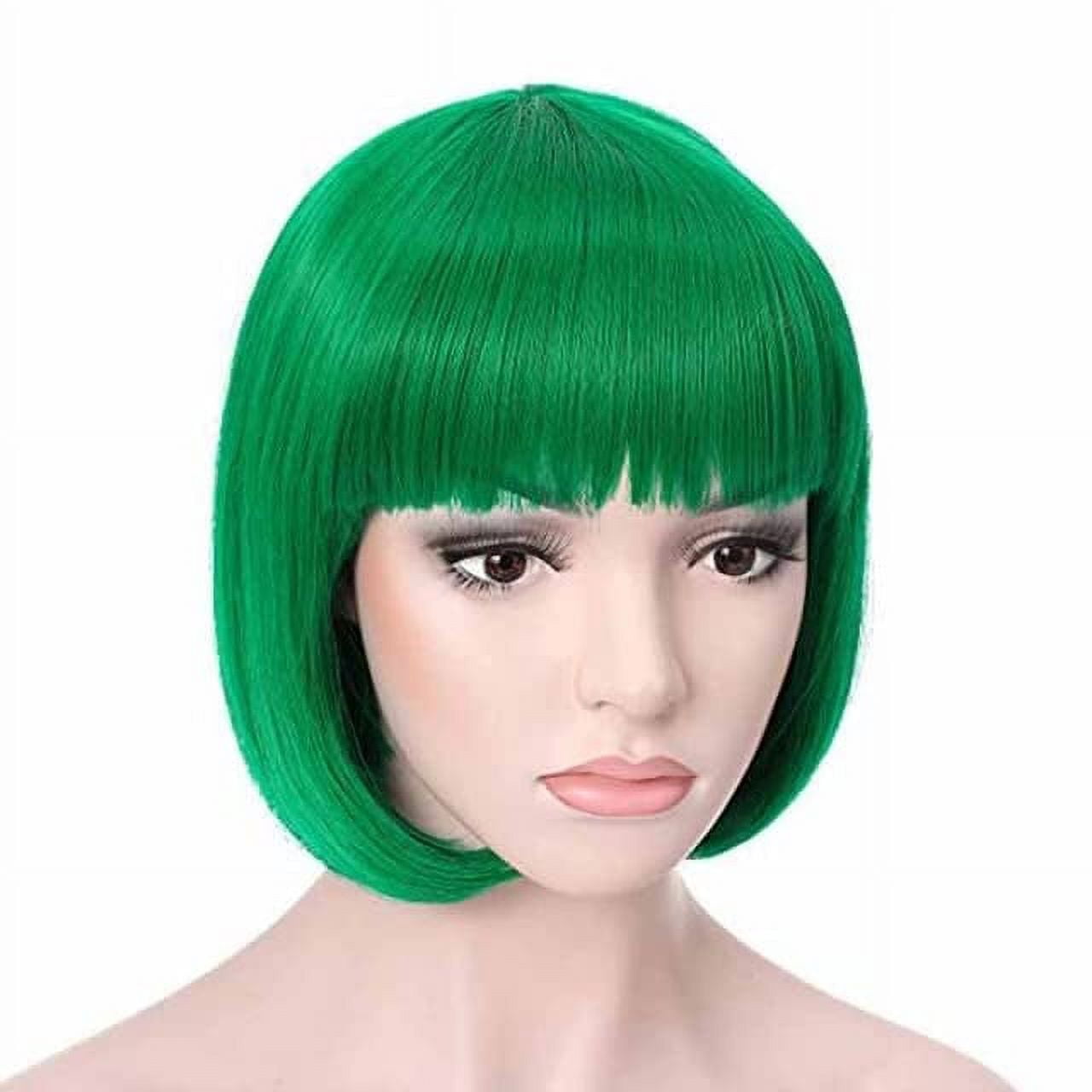 My Costume Wigs Short Green Bob Wig with Bangs Natural Synthetic Soft ...
