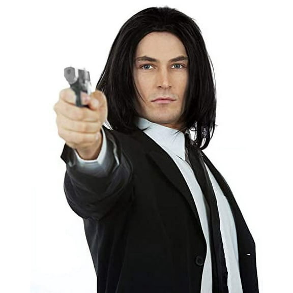 My Costume Wigs Vincent Vega Pulp Fiction Black Straight Wig can be tied back Halloween Cosplay Dress Up