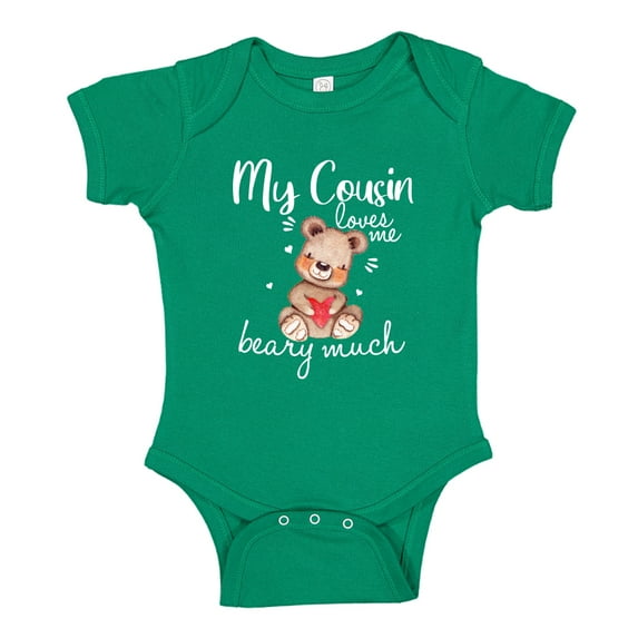 My Cousin Loves Me Beary Much Baby Bodysuit One Piece 12 mo Kelly Green