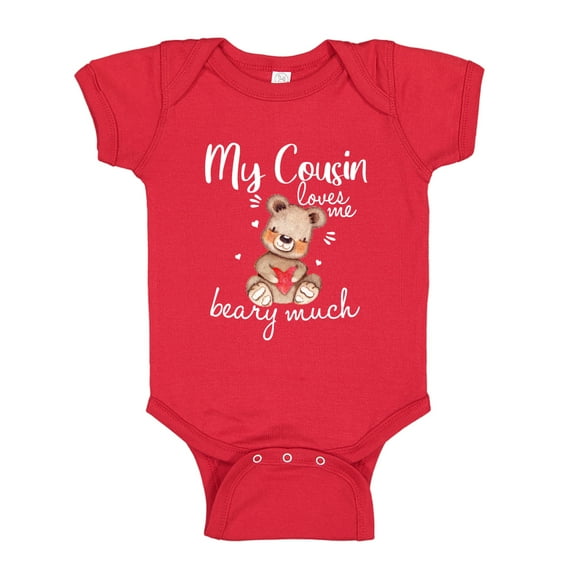 My Cousin Loves Me Beary Much Baby Bodysuit One Piece 12 mo Red