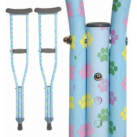 My Crutches - Youth Crutches W/ Adjustable Handgrip and Length - Dog Paw - Heights 4'5" to 5'2"