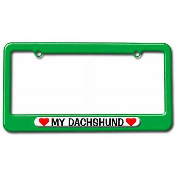 My Dachshund Love with Hearts License Plate Tag Frame, Multiple Colors