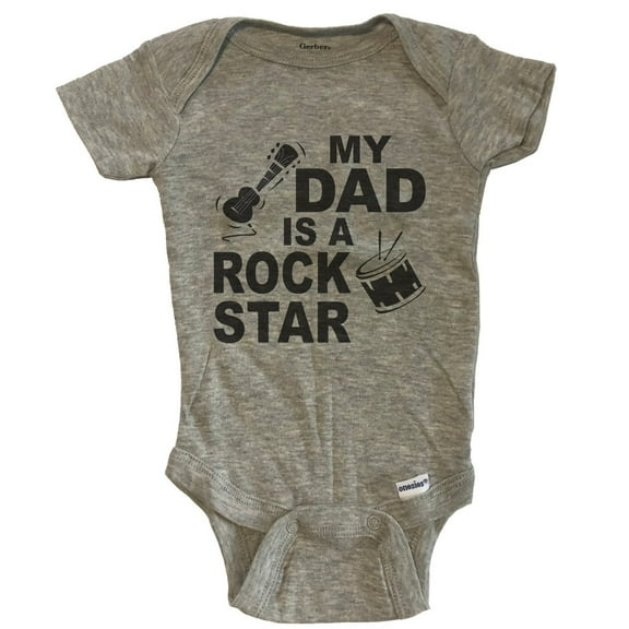 My Dad Is A Rock Star Music Baby Bodysuit - Grey