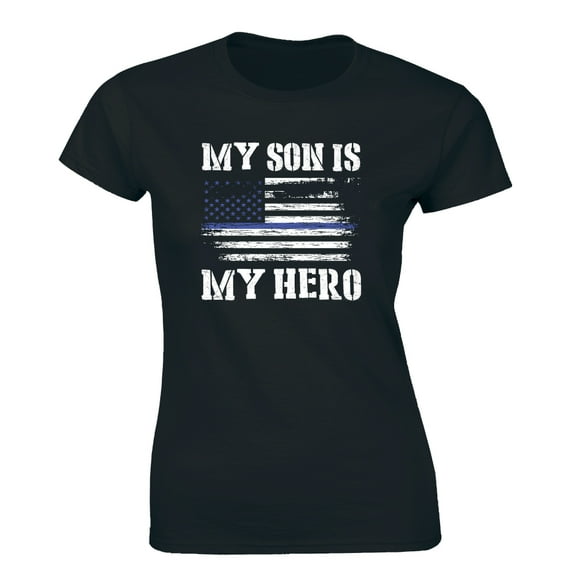 My Dad Is My Hero USA Flag Patriotic Police Son or Daughter Womens T-Shirt