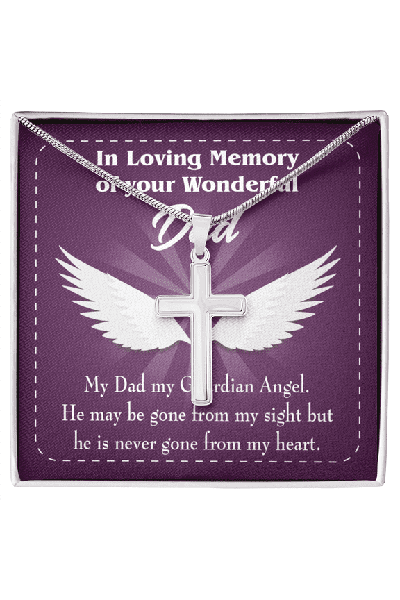 My Dad My Guardian Dad Memorial Dad Memorial Cross Necklace Sympathy Loss of Father Condolence Message Card